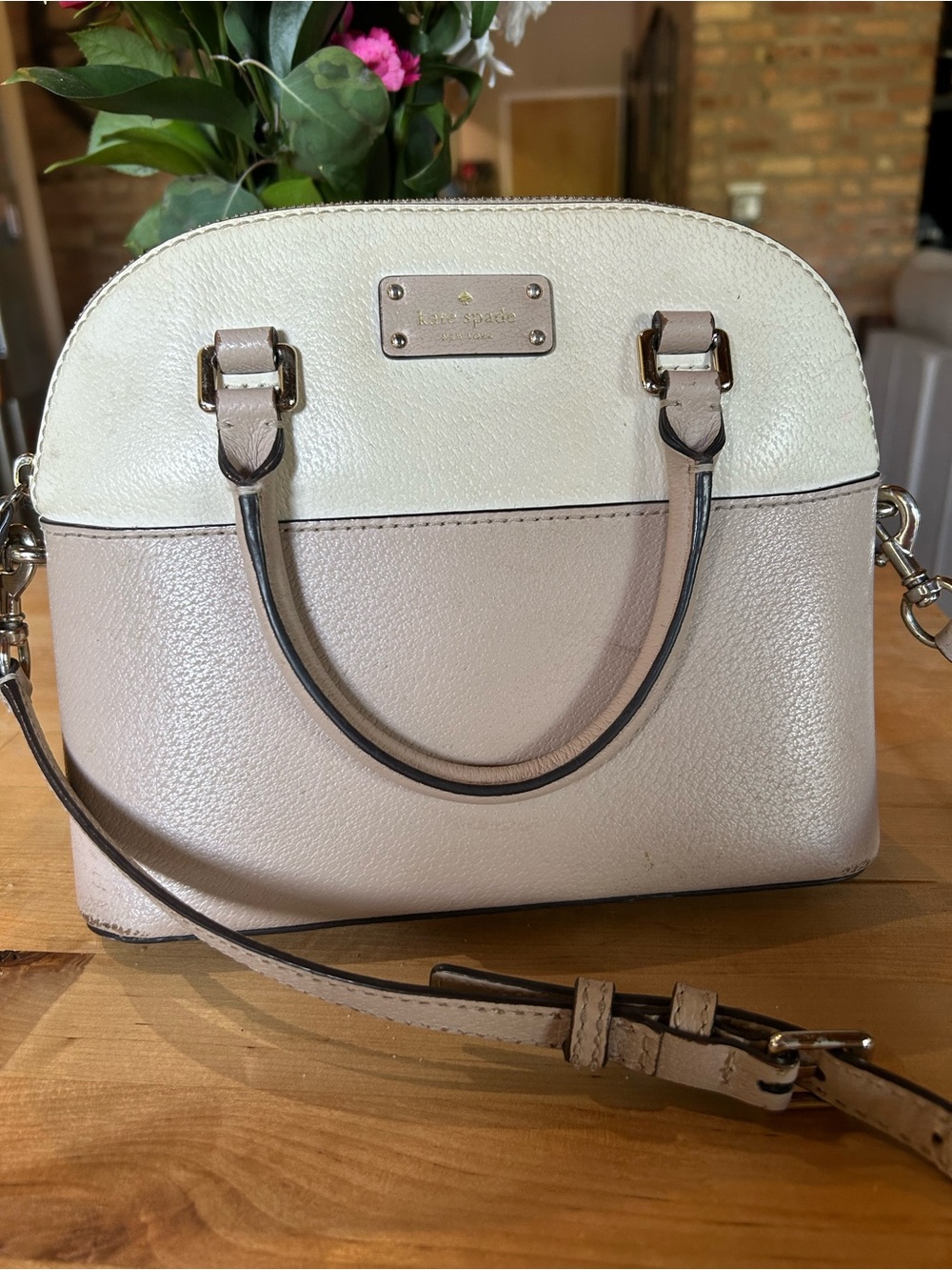 kate spade Two-Tone Cream and Taupe Crossbody Satchel